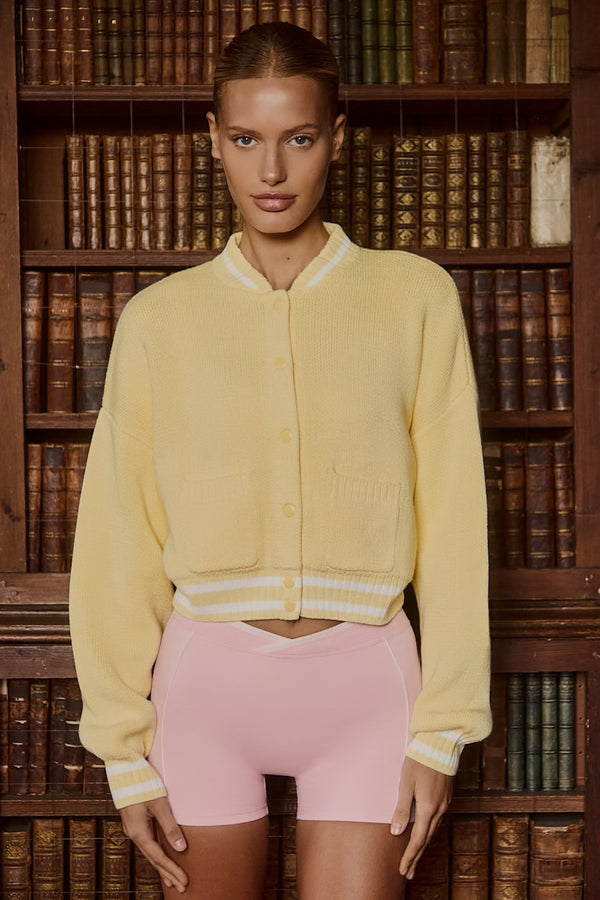 Button-Up Cropped Knit Cardigan